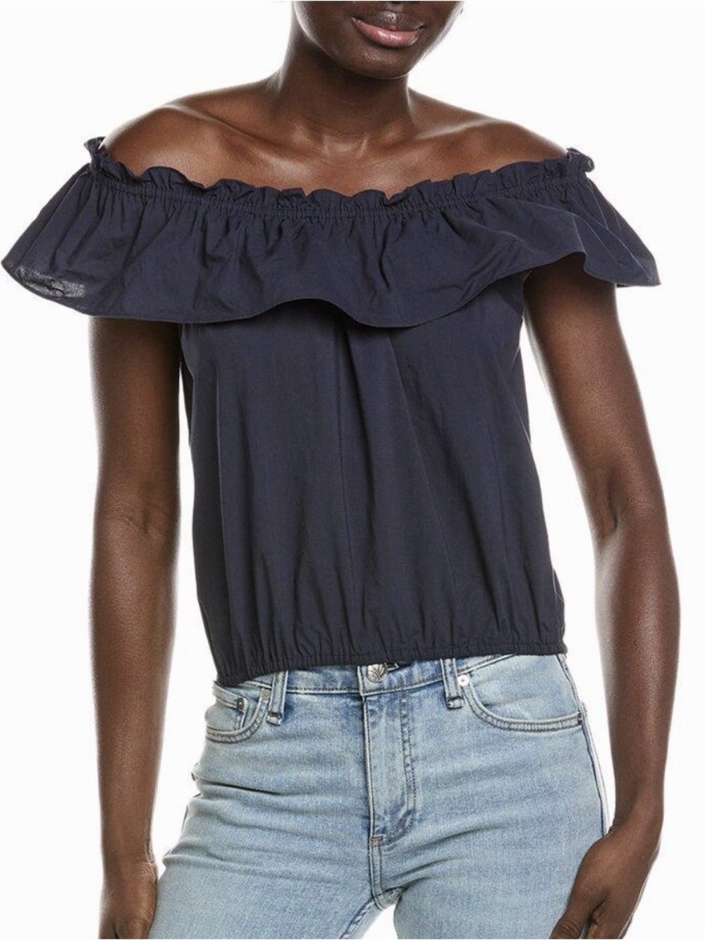 Ramy Brook Navy Off-Shoulder Ruffle top